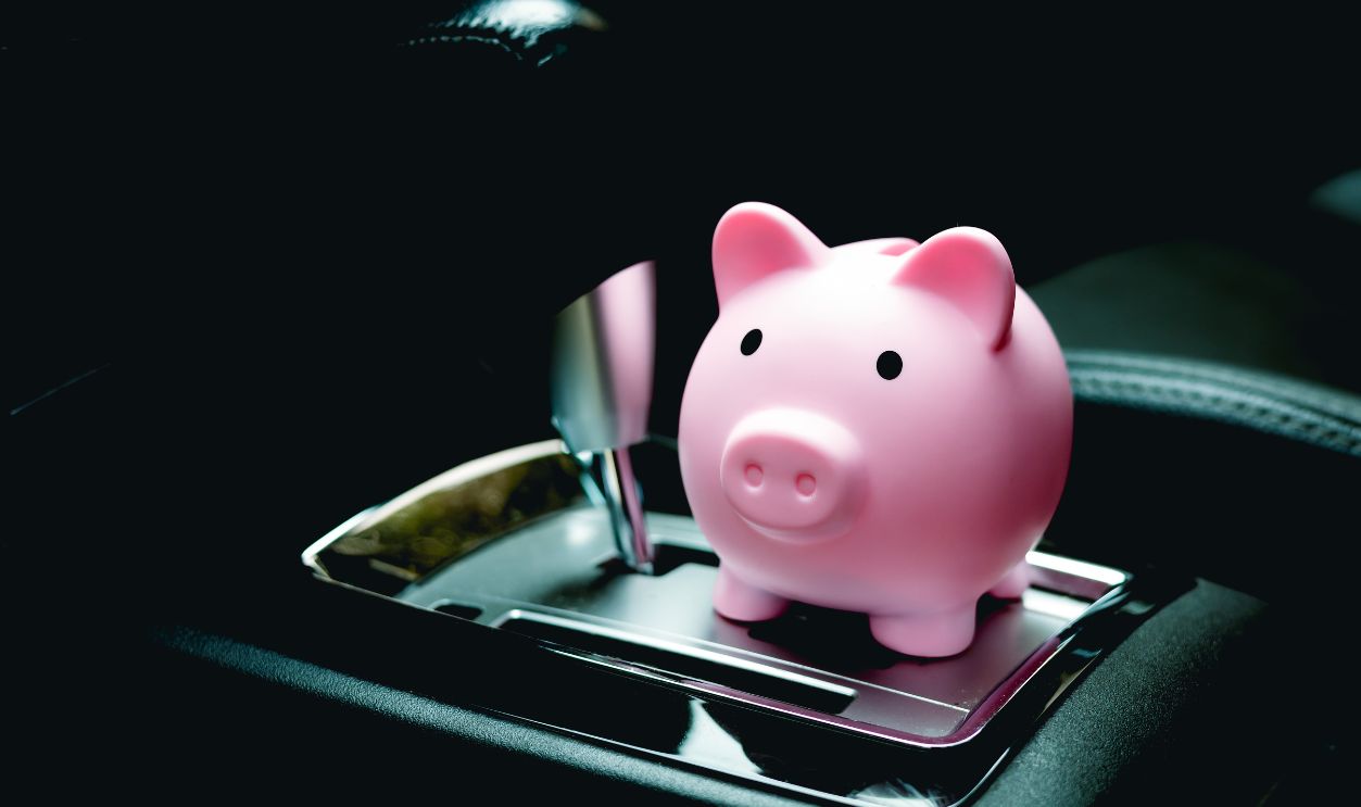 A piggy bank inside a car
