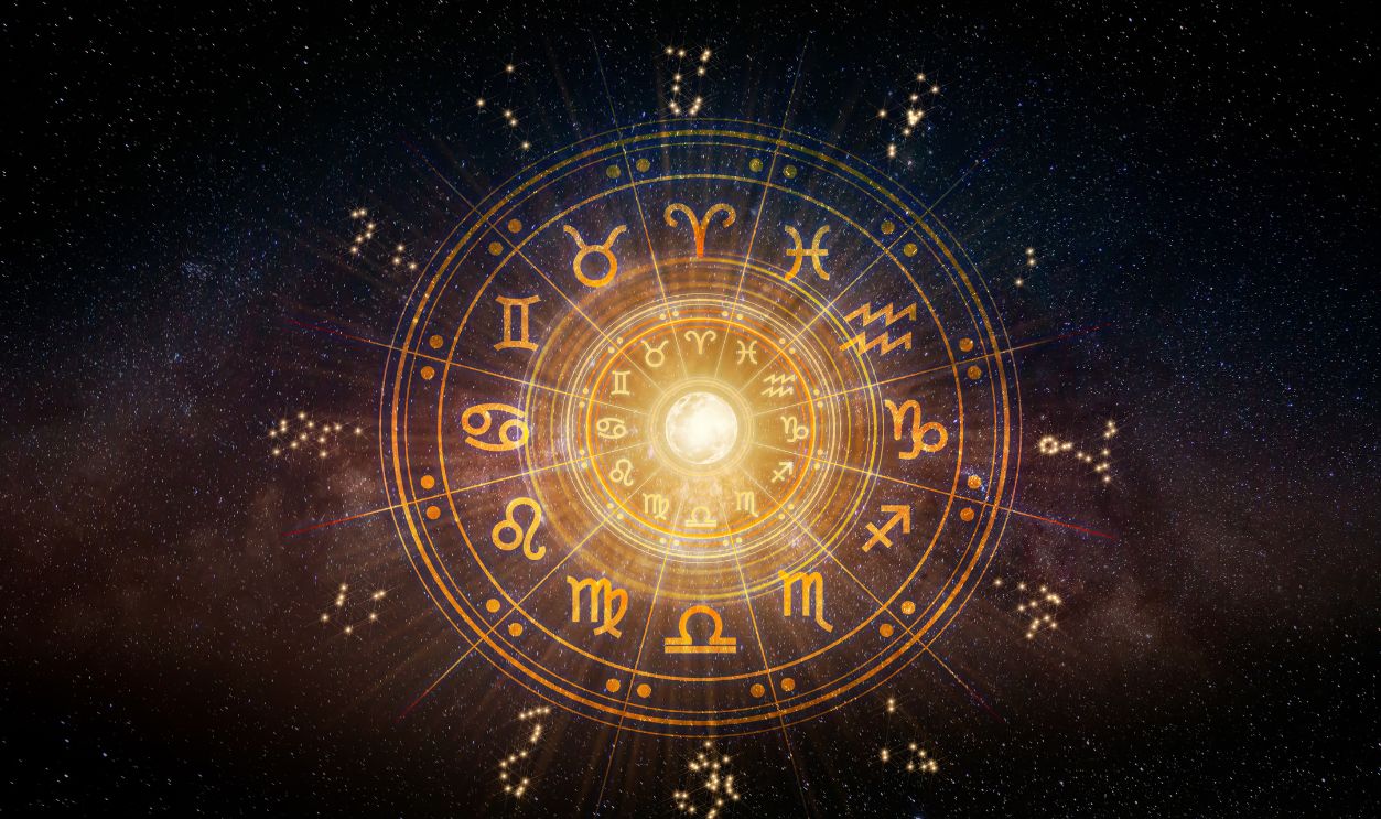 Zodiac signs inside of horoscope circle