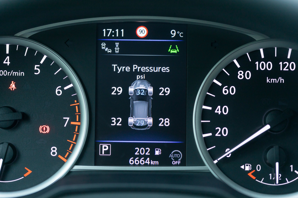 Modern automobile tire pressure warning display.
