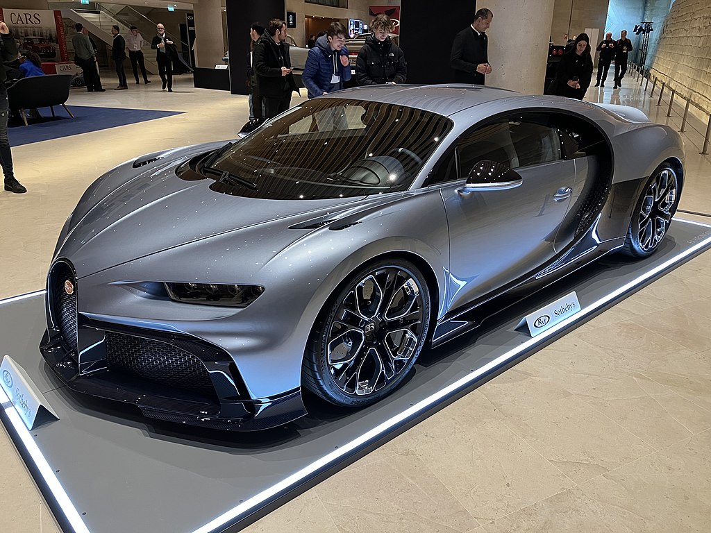 Photo of Bugatti Chiron Profilée displayed on exhibition.