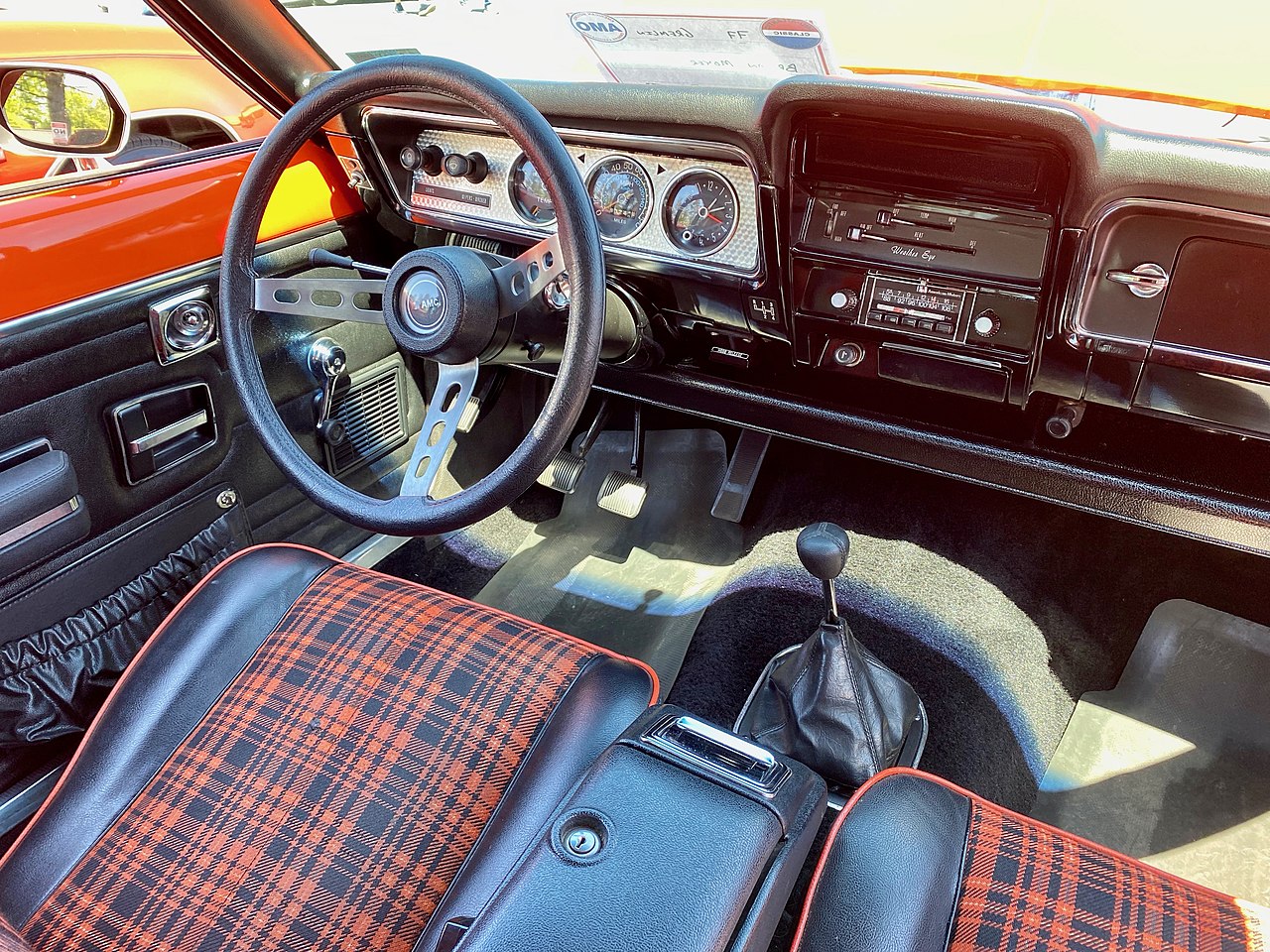 Interior view of driver's area in a 1977 AMC Gremlin with X package