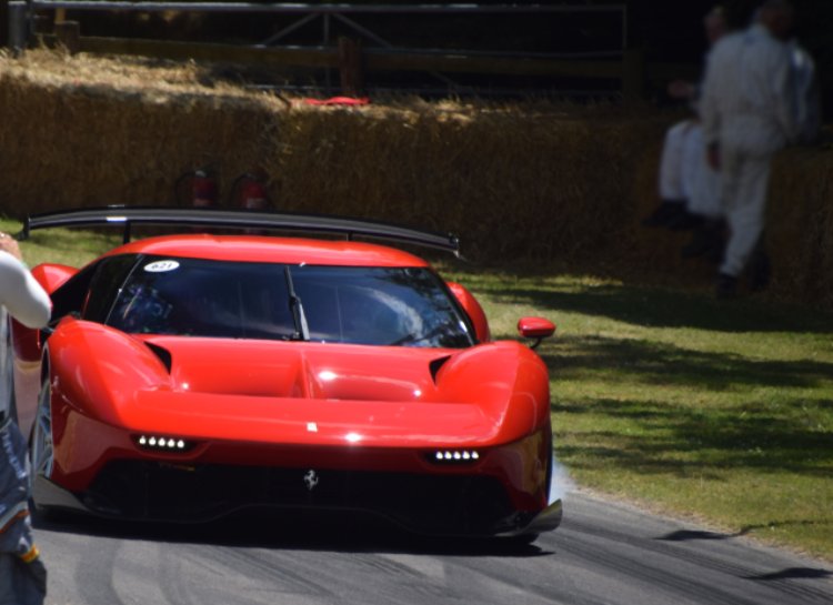 The one-off Ferrari P80/C is seen performing a burnout