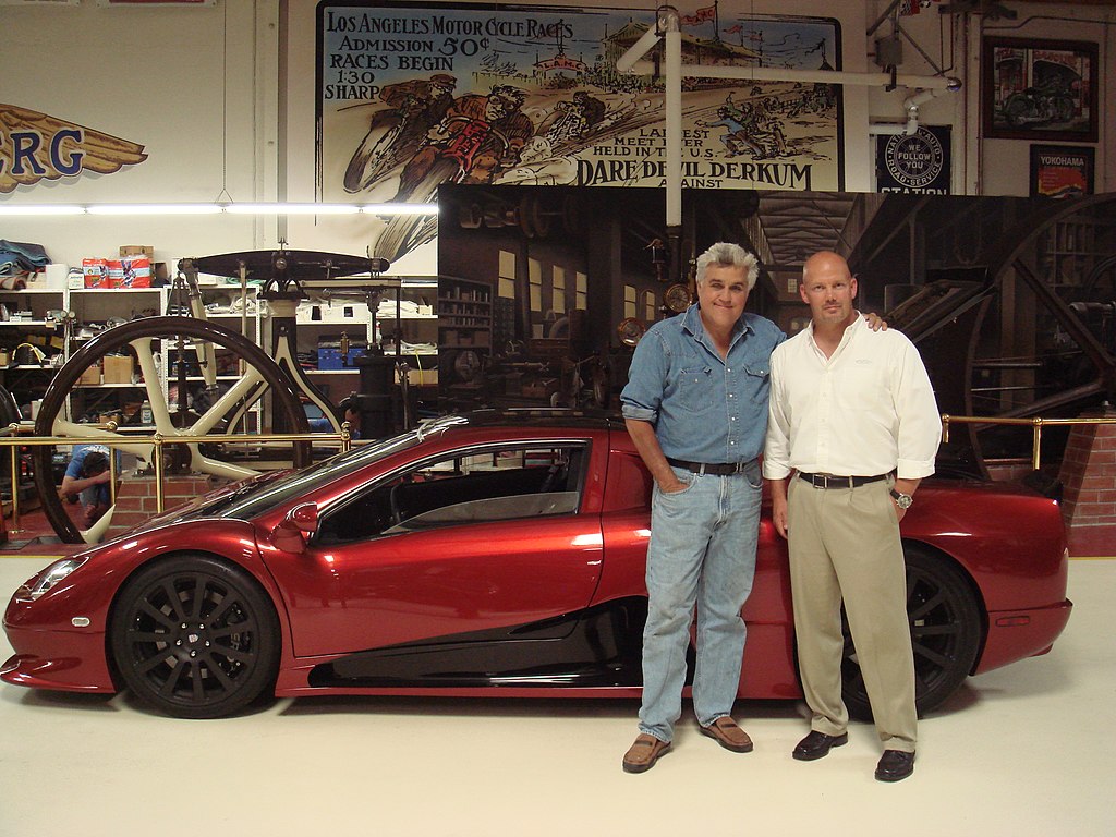 Jay Leno and Jerod Shelby in front of the SSC Ultimate Aero