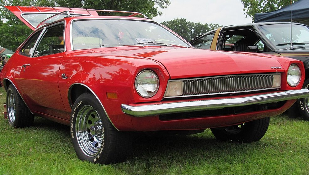 A front view of 1971-1980 Red Ford Pinto