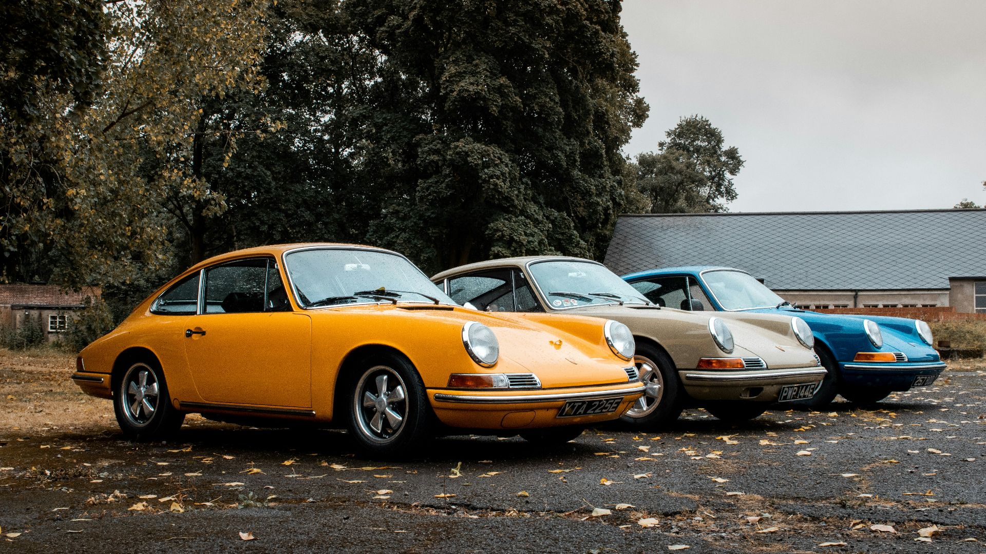 blue, gray, and yellow coupe on gray floor