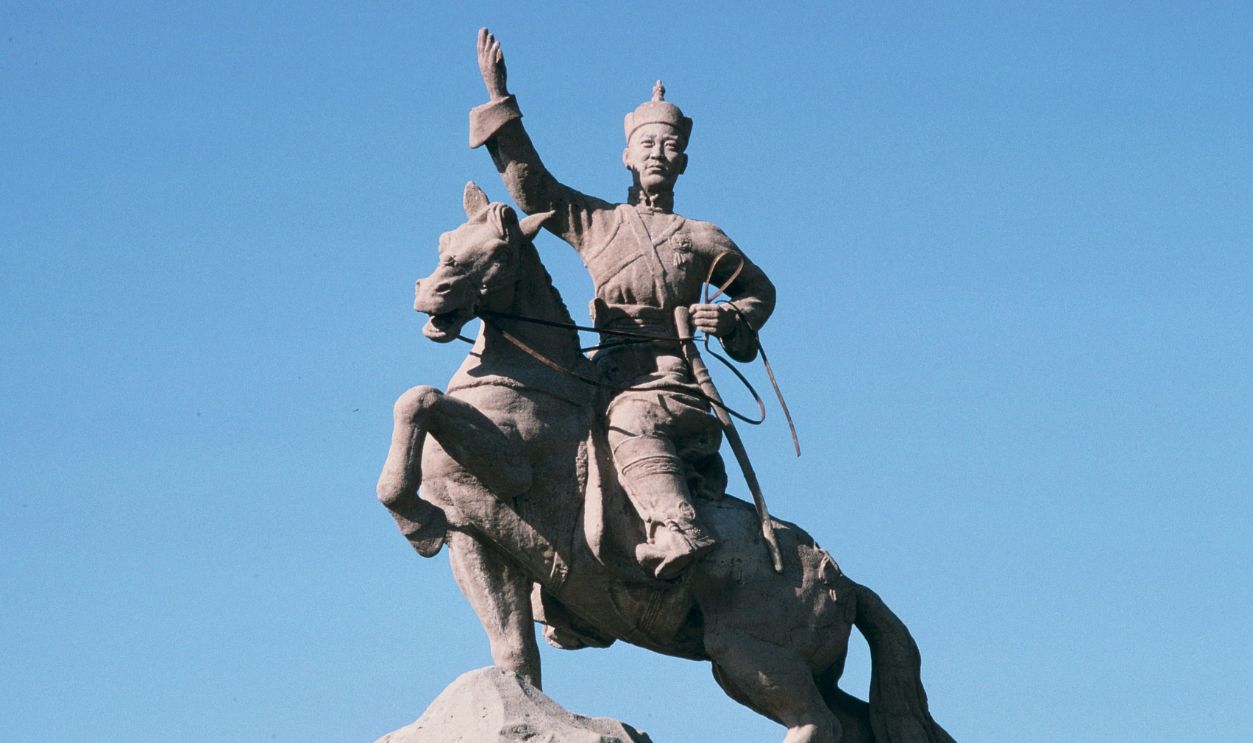 Statue of Gengis Khan, founder of Mongolia in Ulan Bator, Mongolia in July, 1991. 