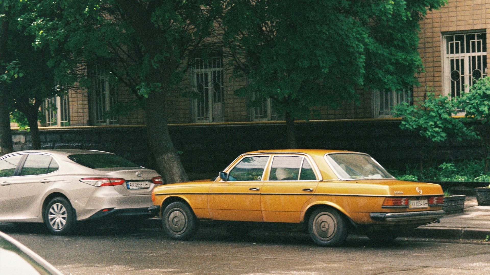 yellow sedan on road near green trees during daytime