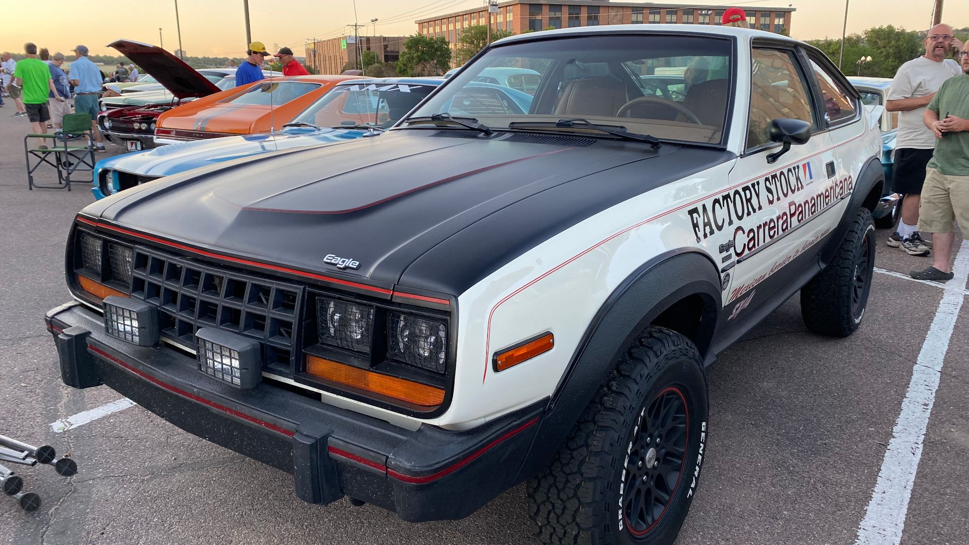 File:AMC Eagle SX-4 white with Carrera Panamericana graphics at 2021 AMO meet 1of6.jpg
