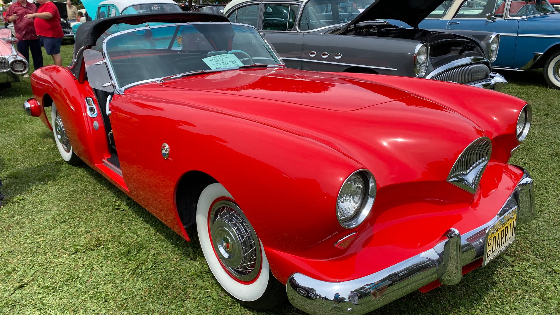File:1954 Kaiser Darrin in red with black trim at 2021 Macungie show 1of4.jpg