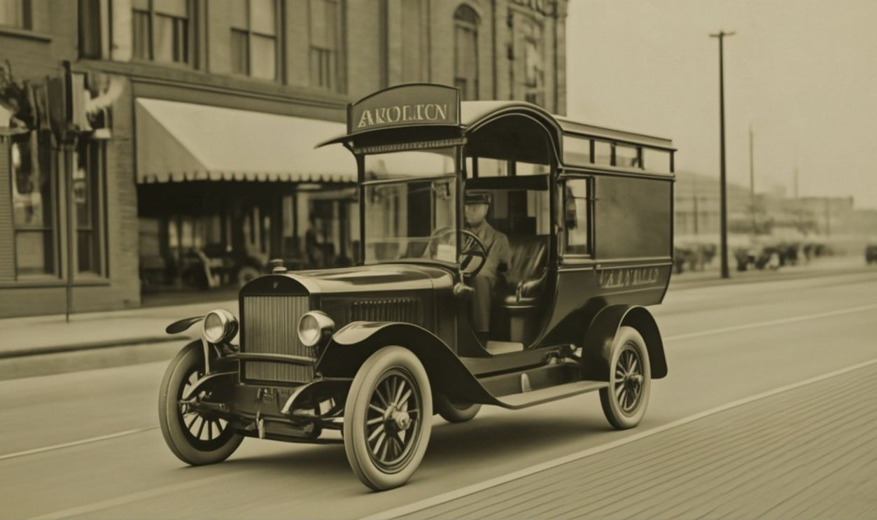 Akron’s electric patrol wagon, the first electric police car by akron police , using motors , 