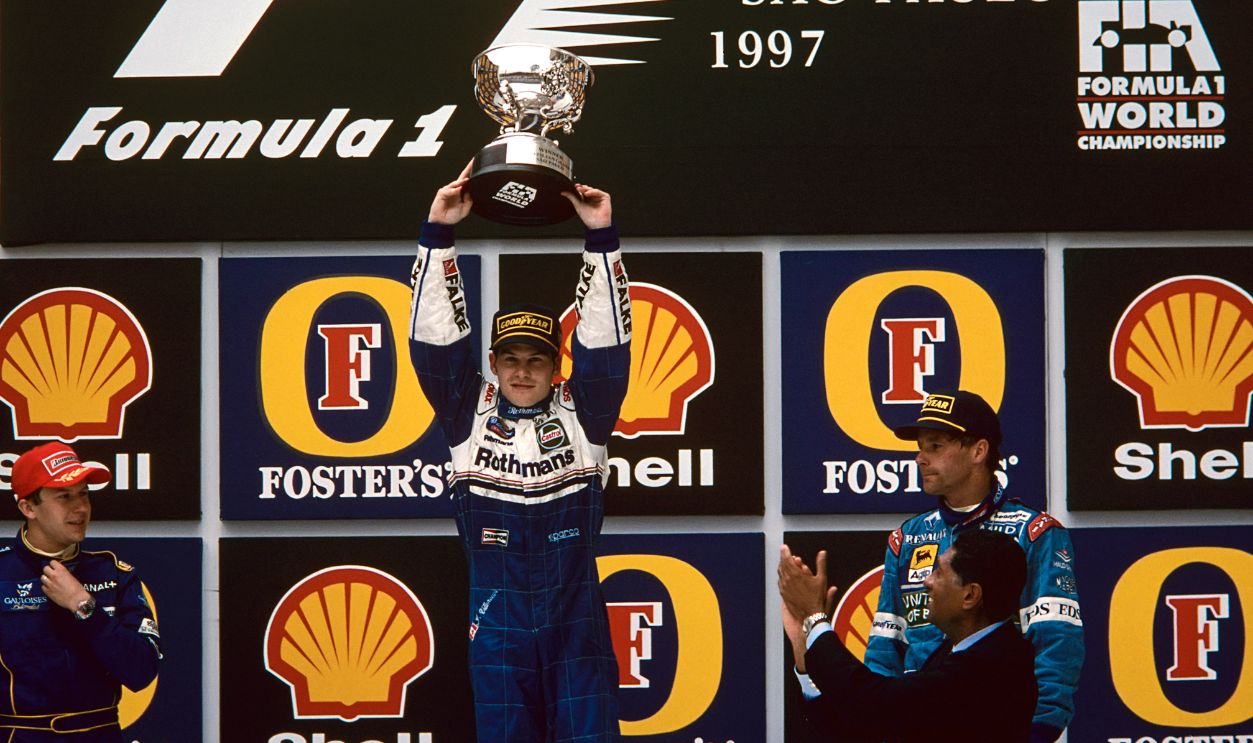 Gettyimages - 868967336, Jacques Villeneuve, Olivier Panis, Gerhard Berger, Grand Prix Of Brazil Jacques Villeneuve, Olivier Panis, Gerhard Berger, Grand Prix of Brazil, Autodromo Jose Carlos Pace, Interlagos, Sao Paolo, 30 March 1997.