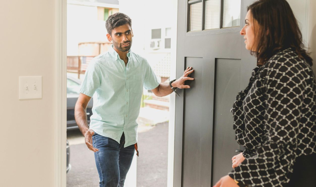 Man talking to a woman