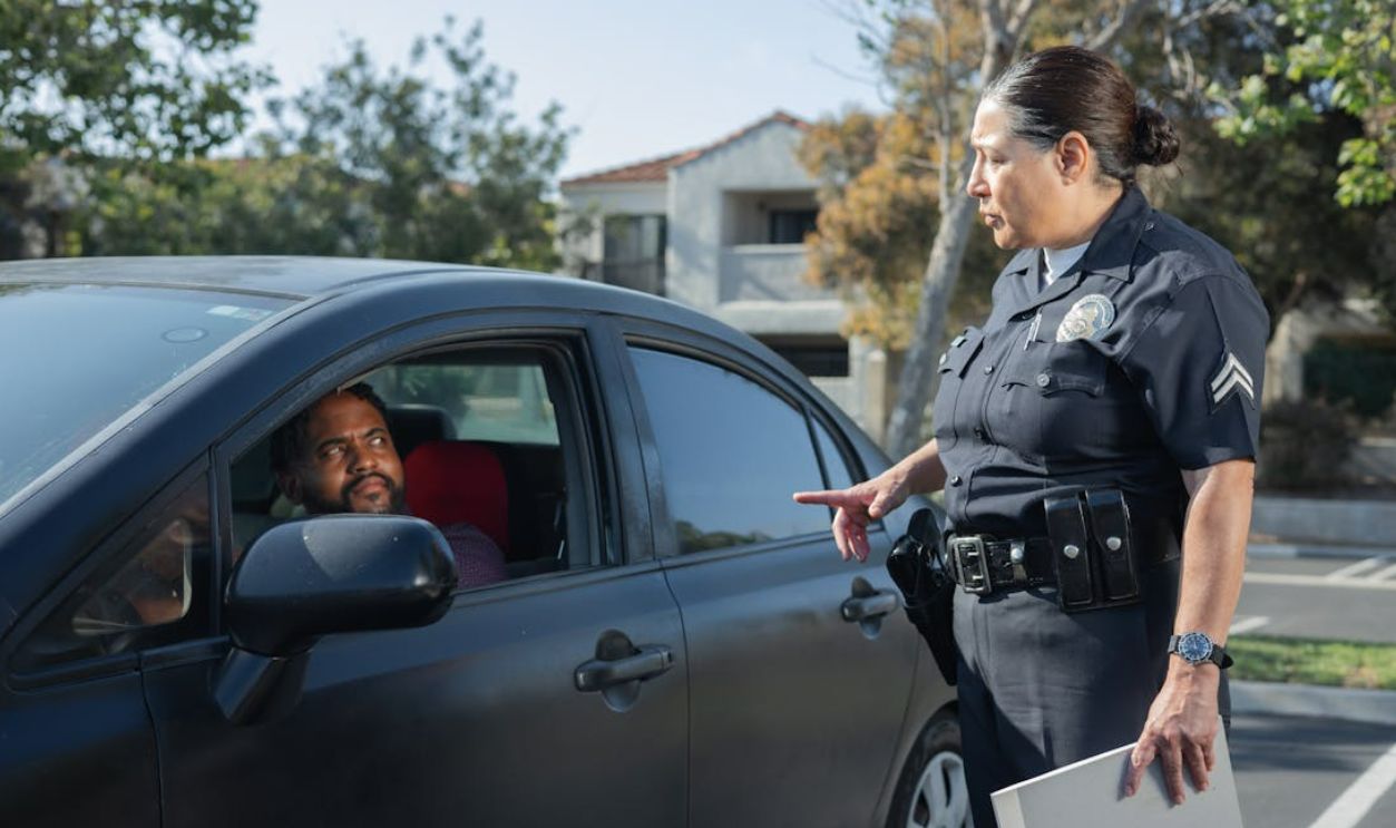 Policeman talking to a driver