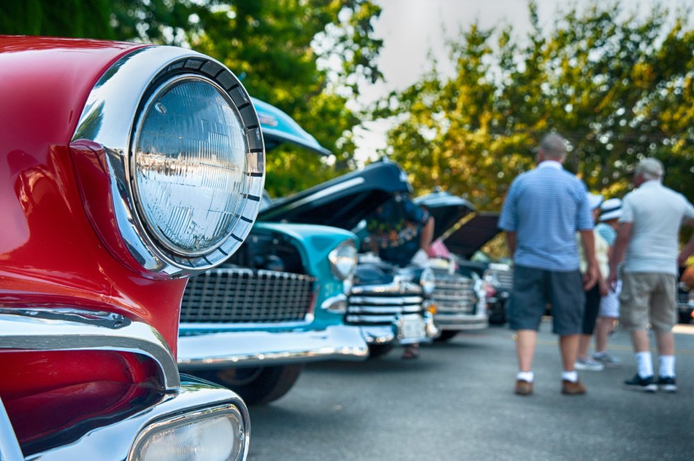 Vintage American cars on display at classic car show
