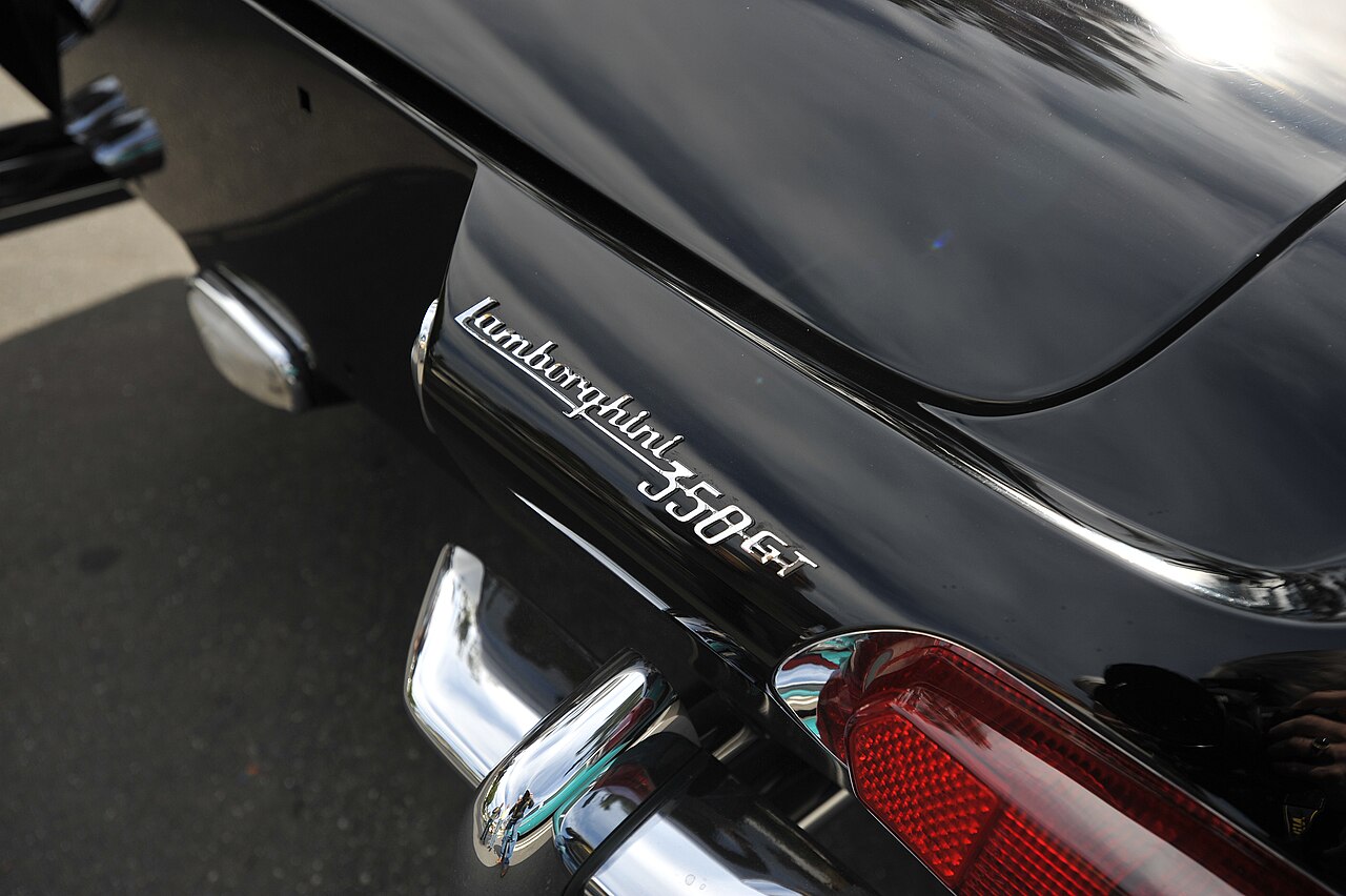 Close up detail of 1965 Lamborghini 350GT coupe.