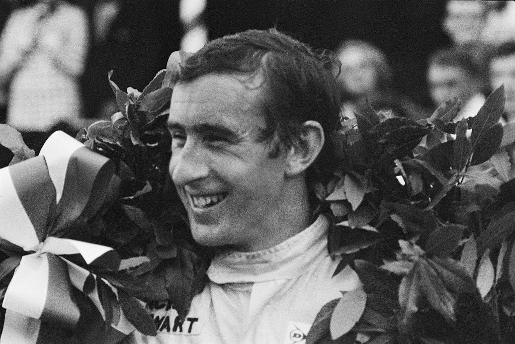 Scottish racing driver Jackie Stewart after winning the Monaco Grand Prix