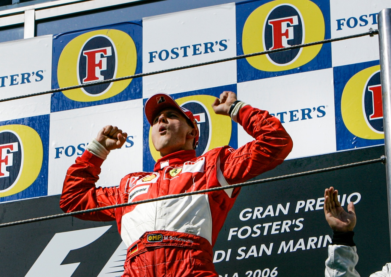 Michael Schumacher, Germany, Ferrari, winner, celebrating on the podium