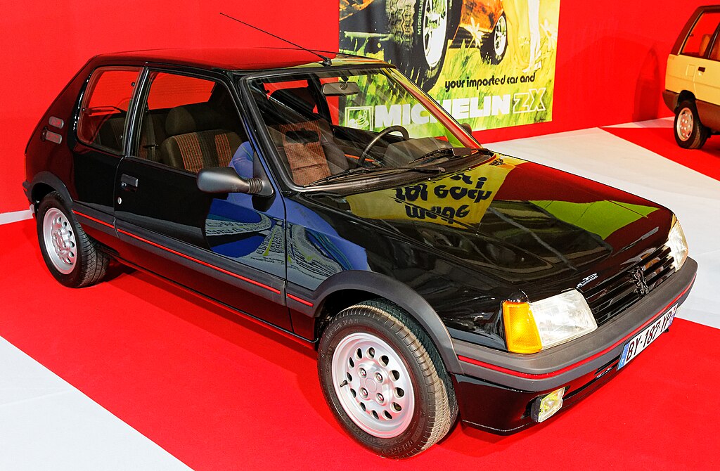 A Peugeot 205 GTI on display at the 2018 Paris Motor Show.