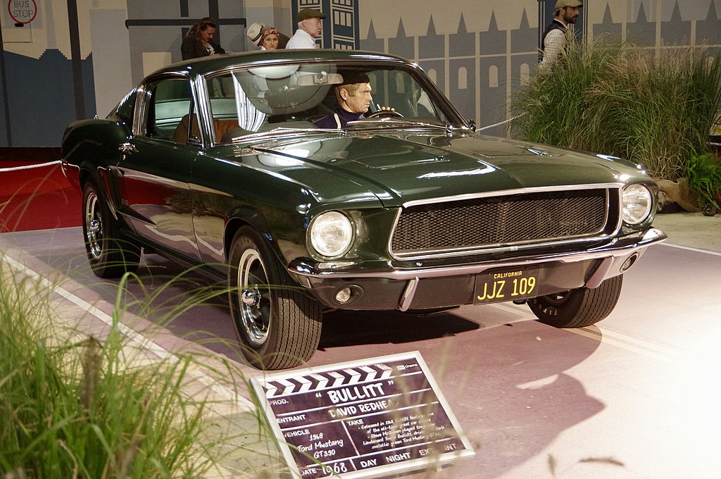 Ford Mustang GT 390 “Bullitt” 1968 car on display at an exhibition