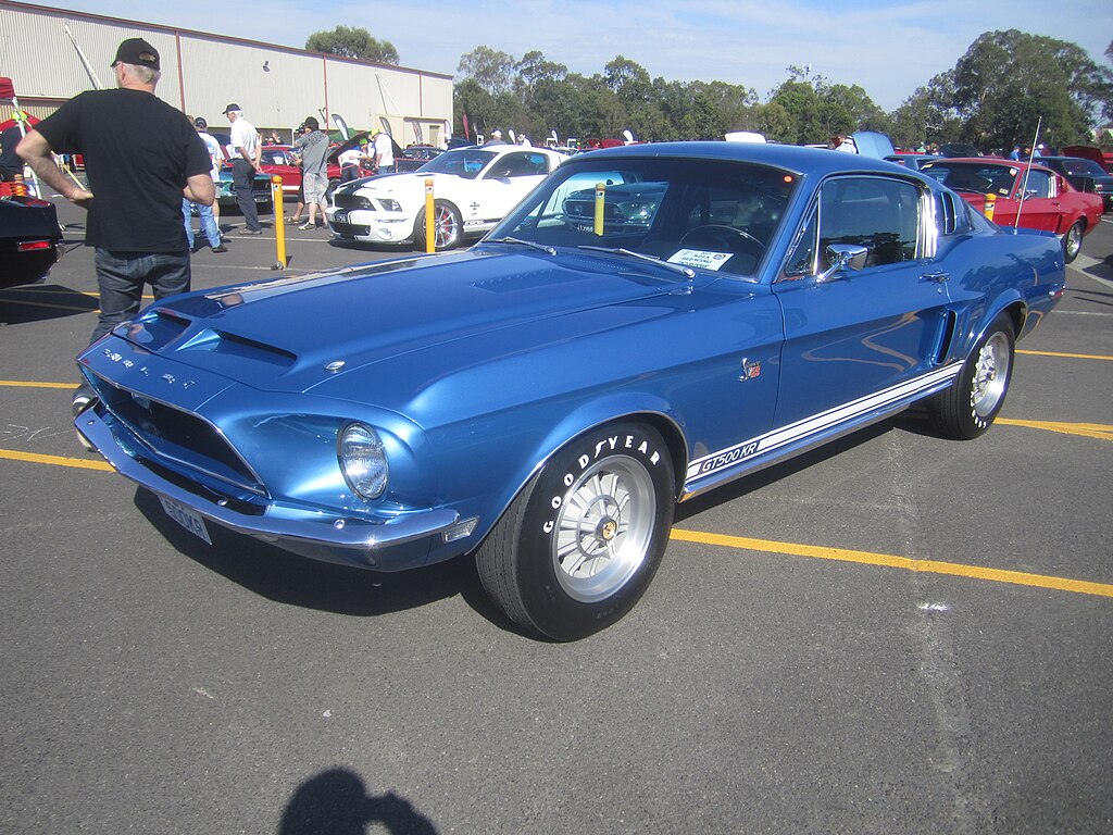 Ford Shelby Mustang GT500KR 1968 car on display at an exhibition