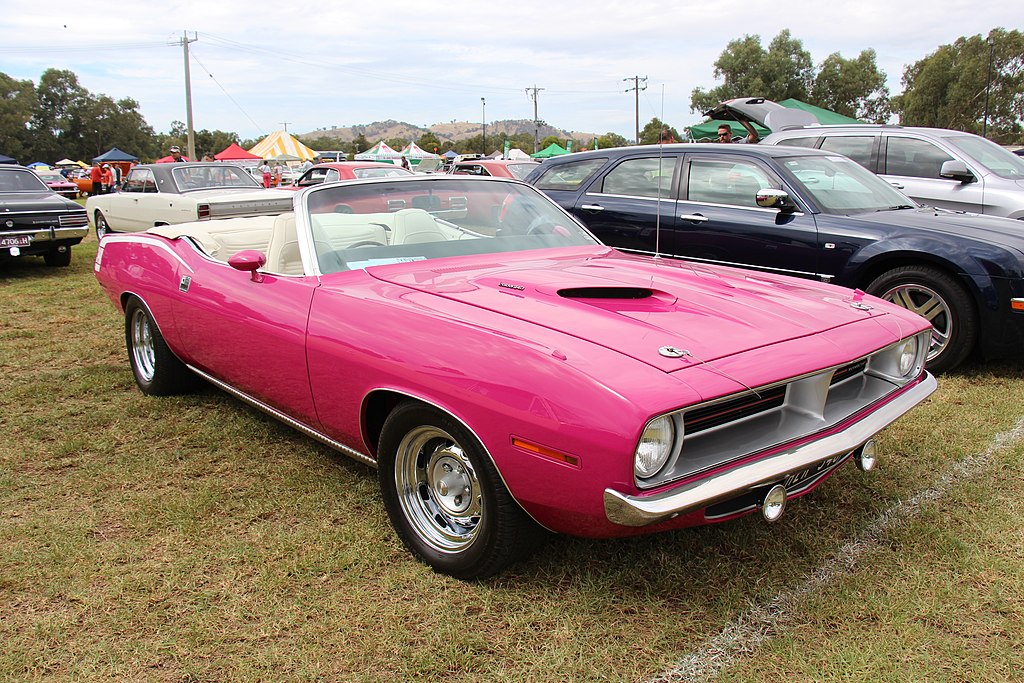 1970 Plymouth Hemi Cuda Convertible car on display at an exhibition