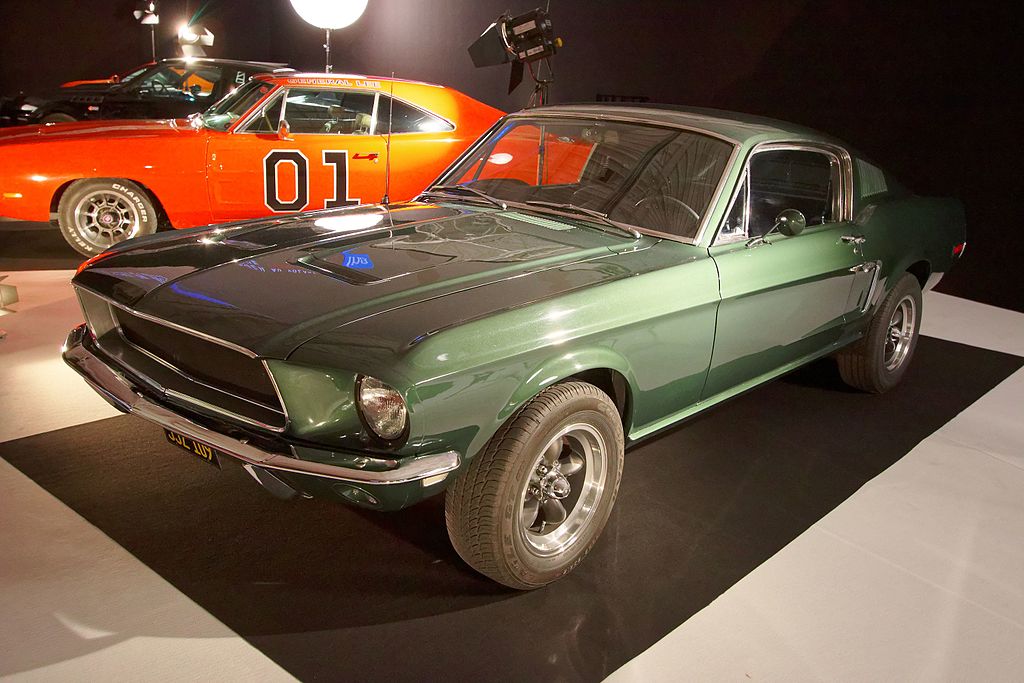 Ford Mustang GT 390 “Bullitt” 1968 car on display at an exhibition