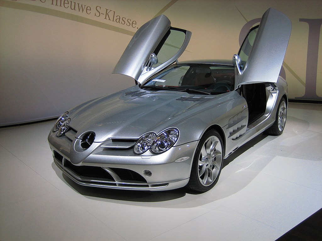 Mercedes-Benz McLaren SLR car on display at an exhibition