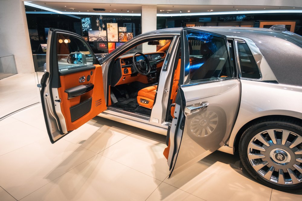 Rolls Royce Phantom VIII car on display at an exhibition
