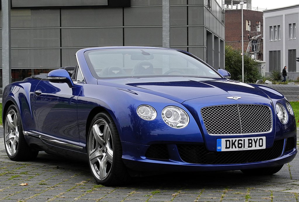Bentley Continental GT convertible car on display at an exhibition