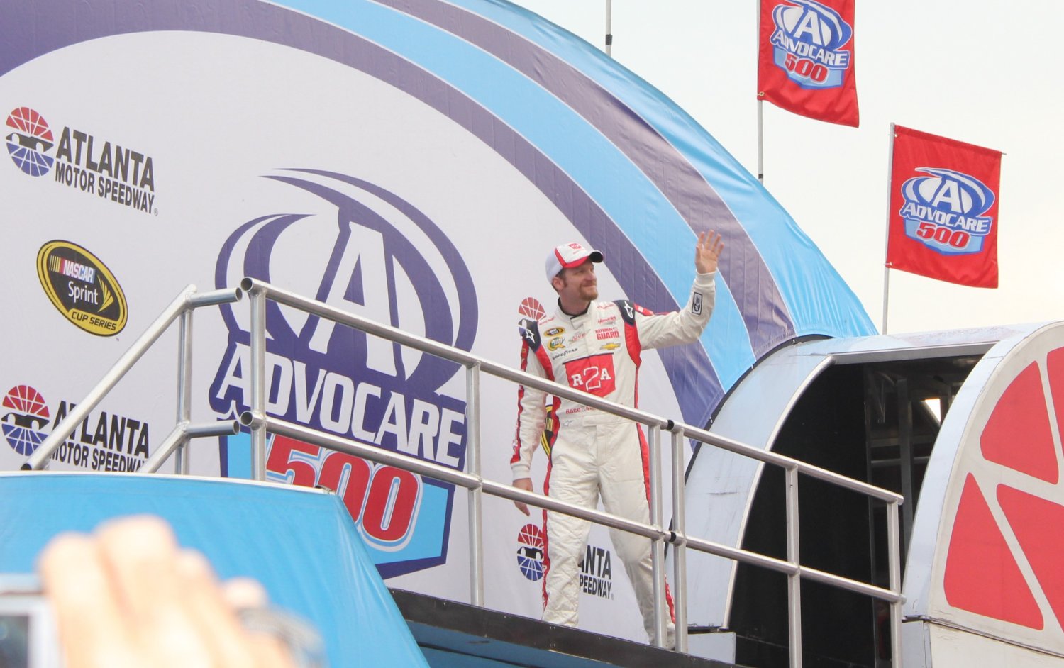  Dale Earnhardt Jr. waving from the podium
