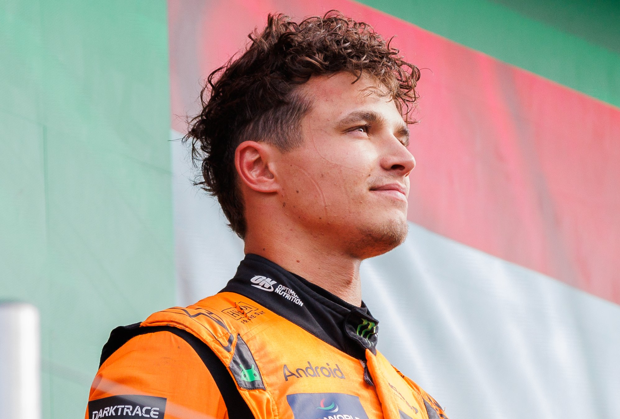 Lando Norris during the award ceremony at 2024 Dutch GP
