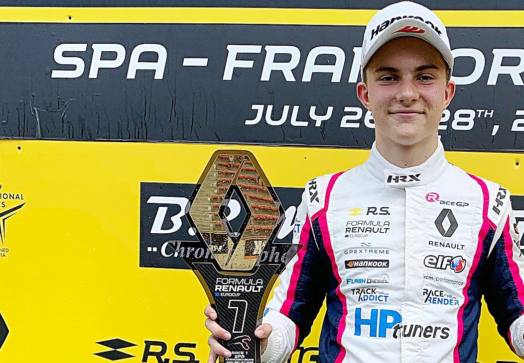 Oscar Piastri after his win at Spa-Francorchamps, 2019