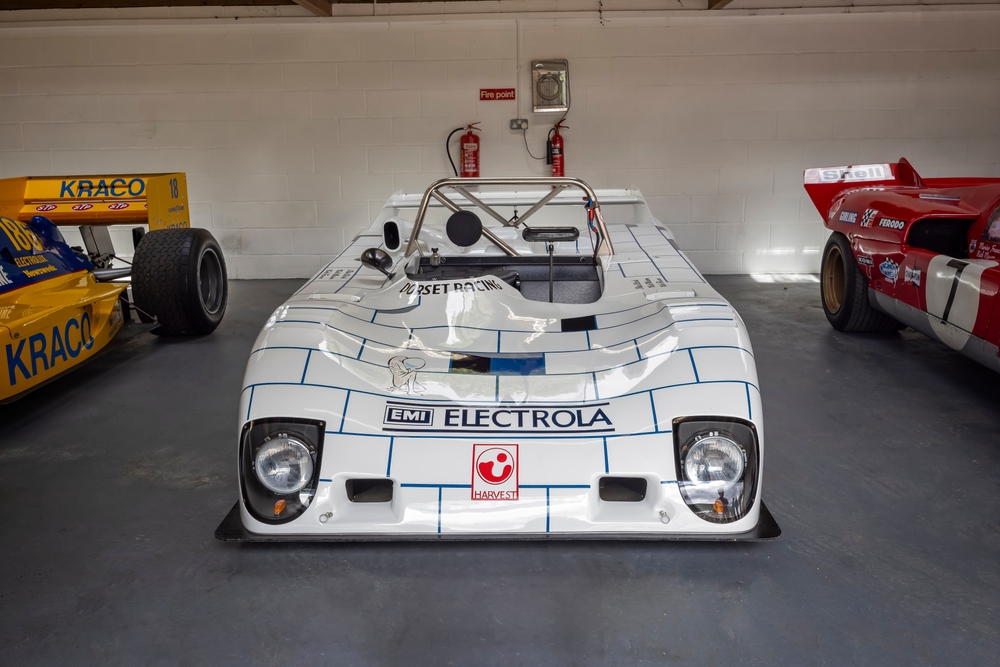 1979 Lola T297 racing car in Pink Flyod The Wall livery at Pink Flyod drummer Nick Masons house