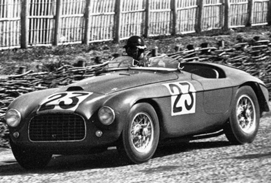 Jean Lucas or Pierre Louis Dreyfus in entry #23, the 1949 Ferrari 166 MM Touring barchetta s/n 0010M at 1949 Le Mans