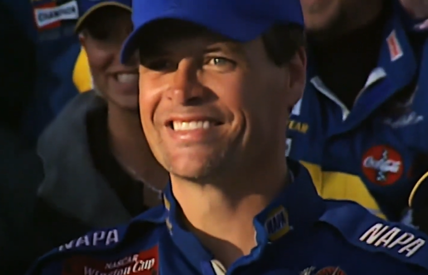 Screenshot from the You Tube video  Michael Waltrip's First Win & Dale Earnhardt's Final Race