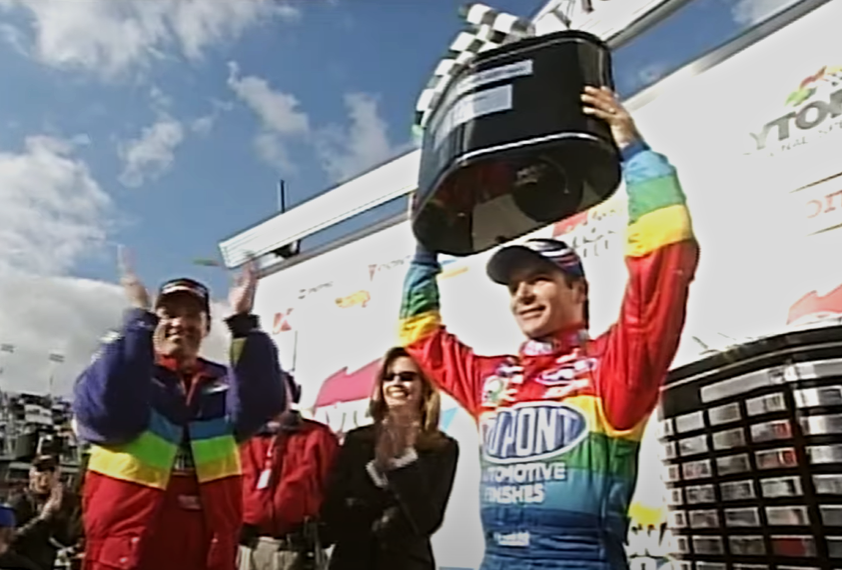 Screenshot of the You Tube video Jeff Gordon Career Win #43 1999 Daytona 500
