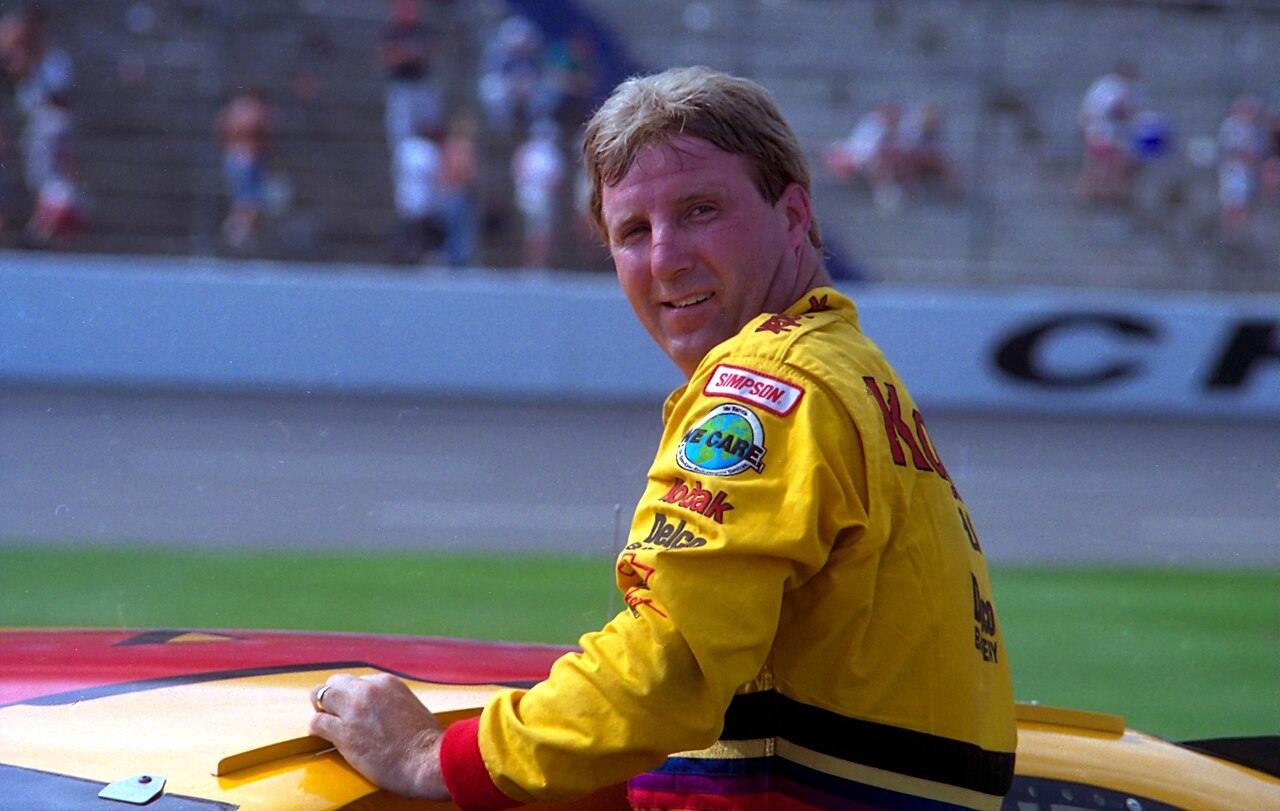 Retired NASCAR driver Sterling Marlin exits his race car in 1996
