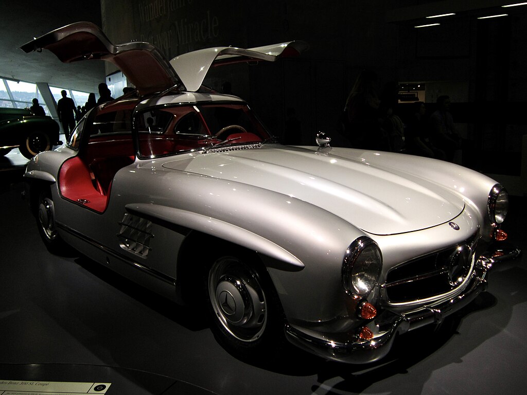 Mercedes-Benz 300 SLR Uhlenhaut Coupe car on display at an exhibition