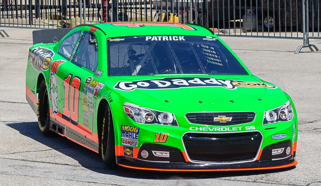 Danica Patrick drives the No. 10 Chevrolet through the garage