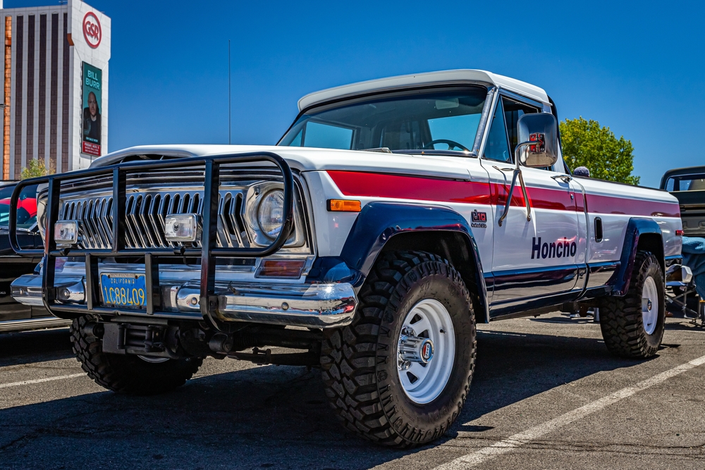 1976 Jeep J10 Honcho Pickup Truck at a local car show.