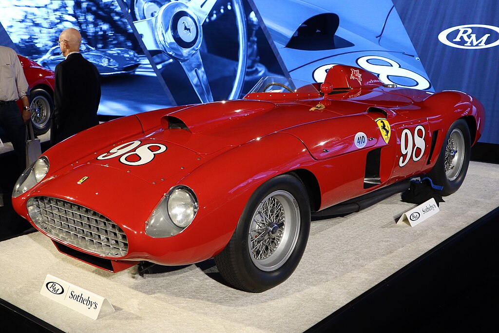 Ferrari 410 Sport Spider car on display at an exhibition