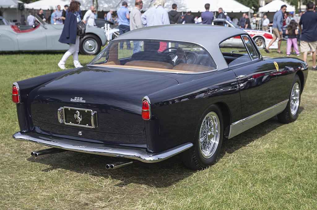 1957 Ferrari 250 GT Boano Coupé car on display at an exhibition