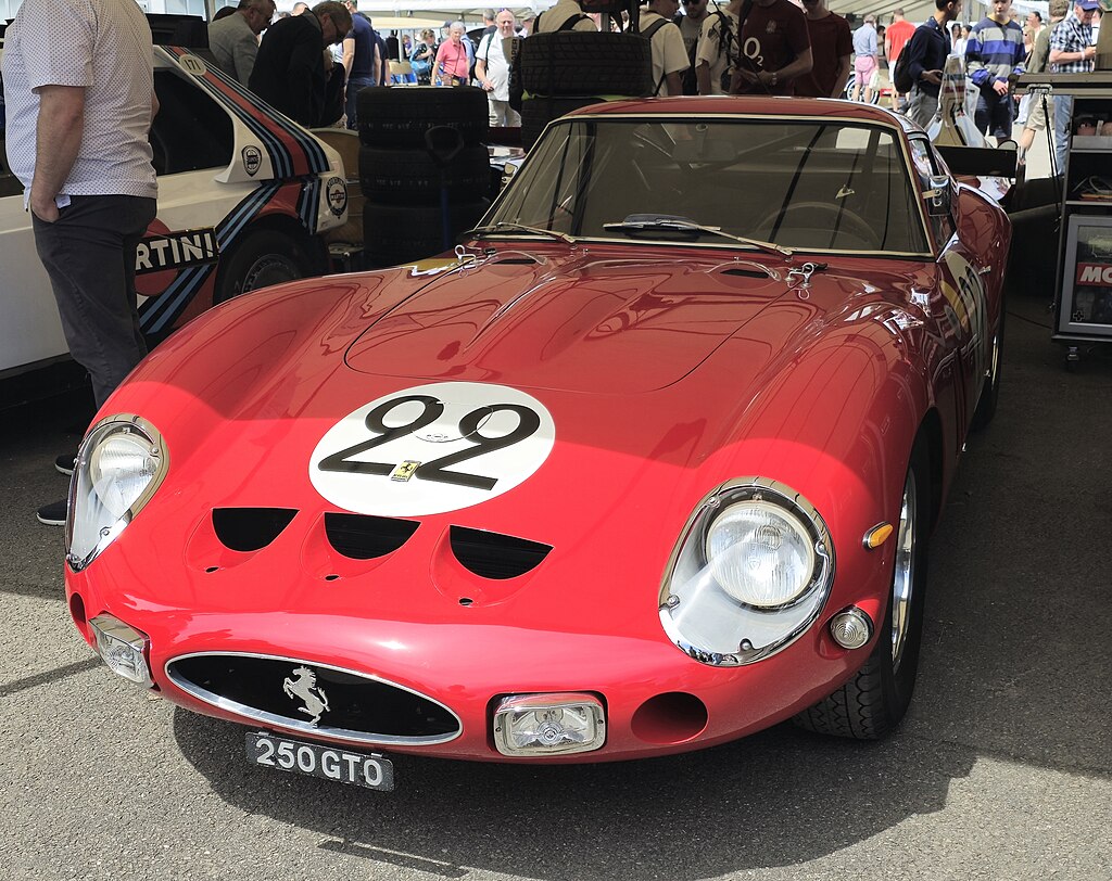 1962 Ferrari 250 GTO car on display at an exhibition