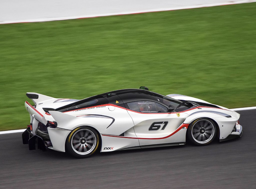 A close-up photo of a 2017 Ferrari FXX-K car in motion