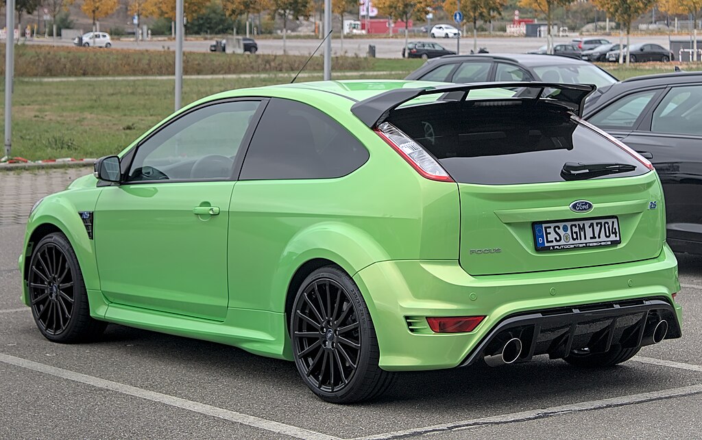 A close-up photo of a Focus RS Hatchback car parked in a parking lot
