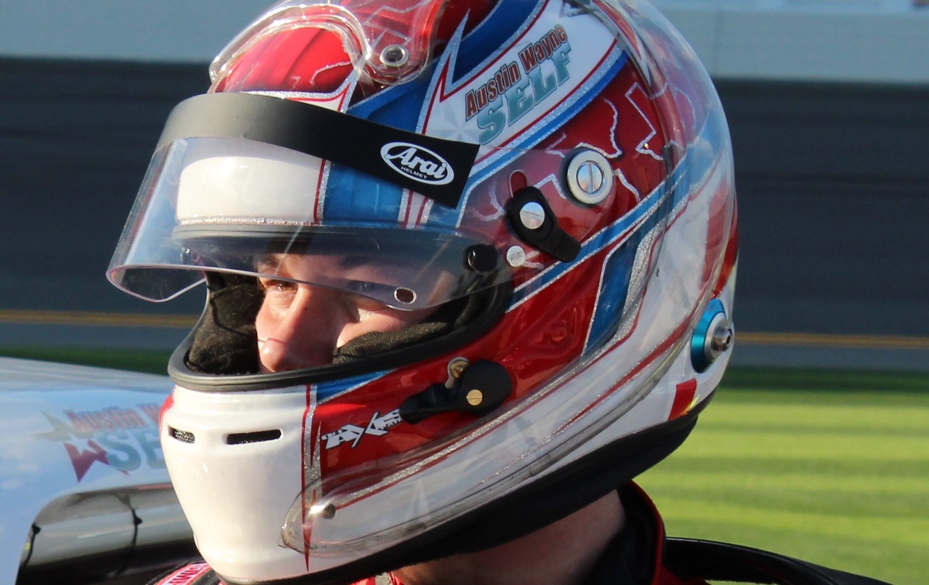 Austin Wayne Self wearing a helmet