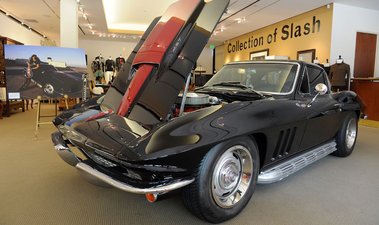 The preview of the sale of exclusive property from legendary guitarist and musician Slash is on display at Juliens Auctions in Beverly Hills, California on March 7, 2011. Slash's 1966 Corvette equipped with a big block 427 cubic inch V-8 engine with 435 horsepower, 4-speed manual transmission (Est: $90,000-$100,000) is the masterpiece of the collection.