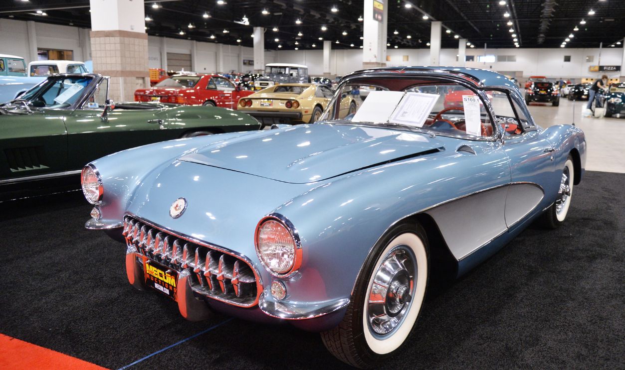 DENVER, CO - May 7: 1957 Chevrolet Corvette Convertible. Mecum Auctions, the worlds largest collector-car auction company, returned to the Colorado Convention Center. The auction feature an estimated 600 American muscle cars, classics, Corvettes, Hot Rods, Resto Mods and more to cross the auction block.