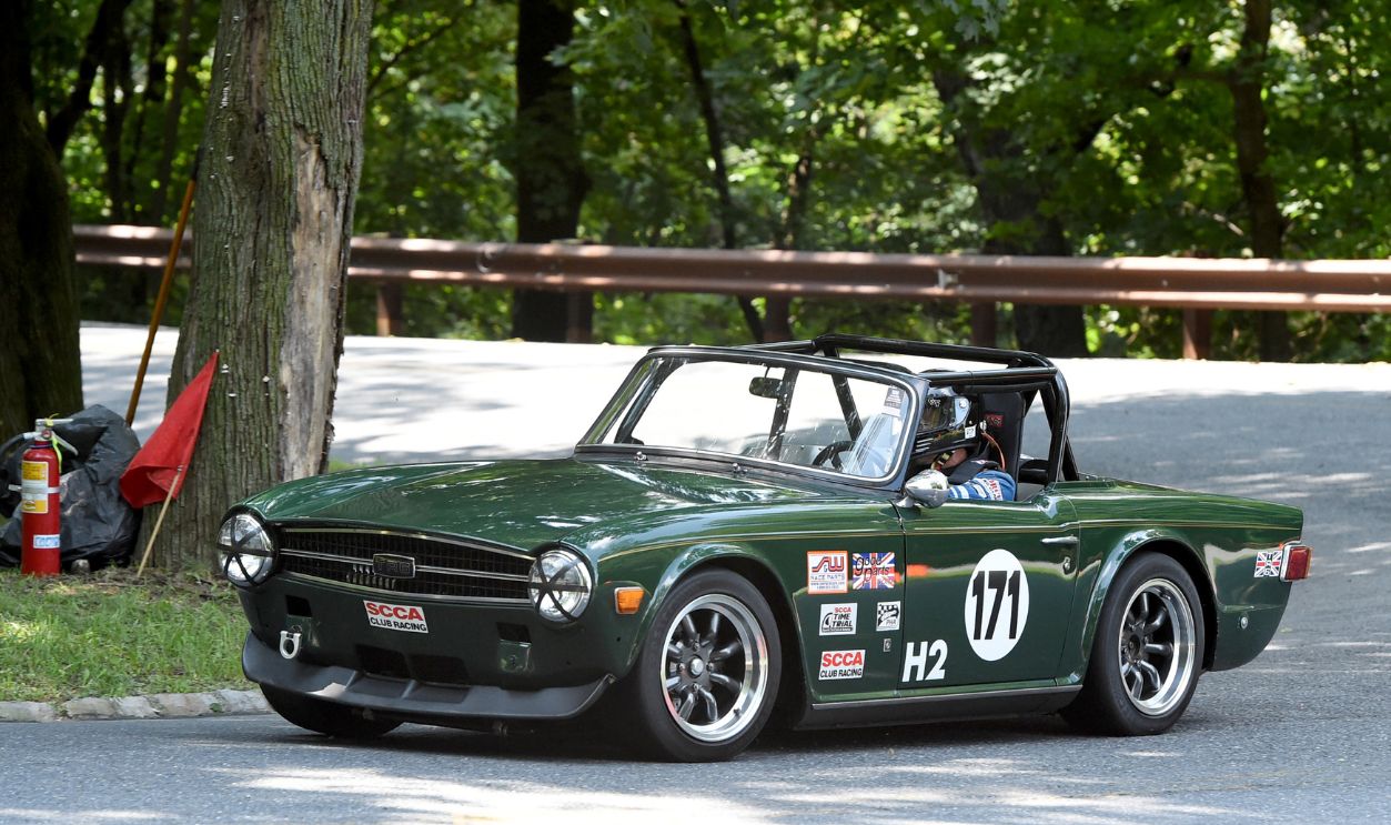 Richard Good of Mohnton in his Historic 2, 1972 Triumph TR6. The Duryea Hillclimb started Saturday on Reading's Duryea Drive ending on Skyline Drive and will conclude Sunday. Duyrea Hillclimb Photo by Harold Hoch 8/19/17