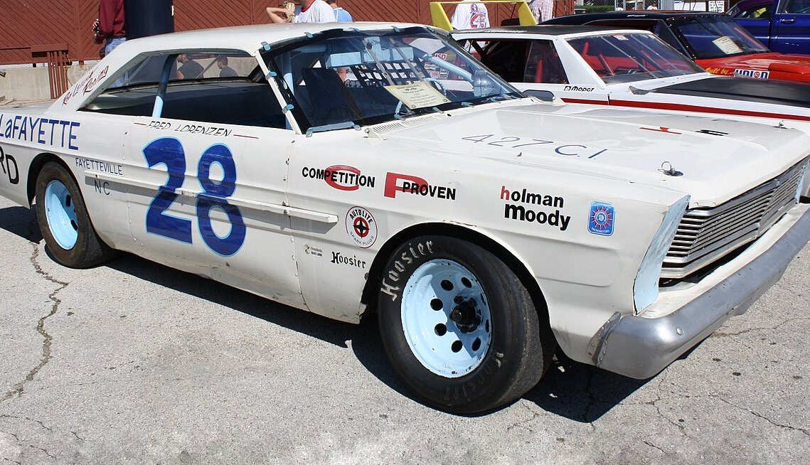 A replica or possibly the original 1965 NASCAR Ford Galaxie